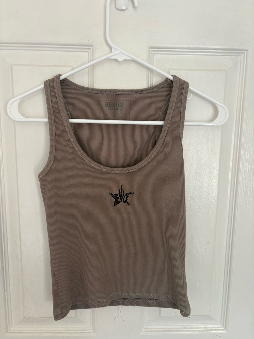 REVICE Brown Ribbed Scoop Neck Tank with Center Logo